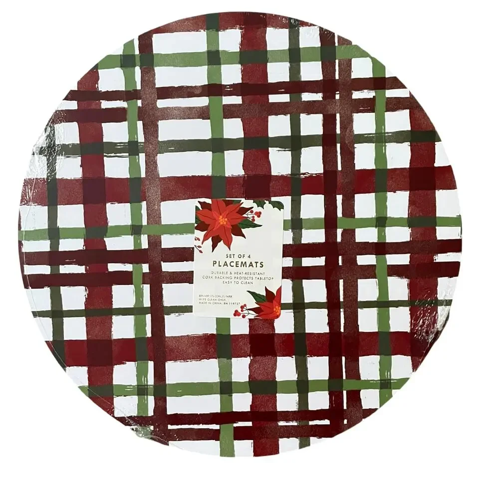 Christmas Boutique Reversible Cork Backed Placemats 15in Round Set of 4 New